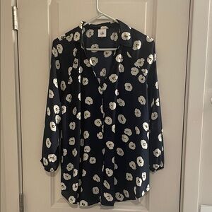 CAbi Navy and White Floral Blouse